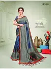 Grey Blue Thread Embroidery Work Party Wear Silk Saree 11510